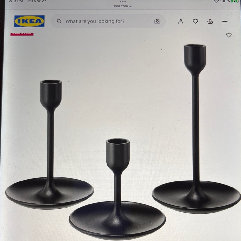 IKEA Matte Black Candle Holder Trio. New in box.